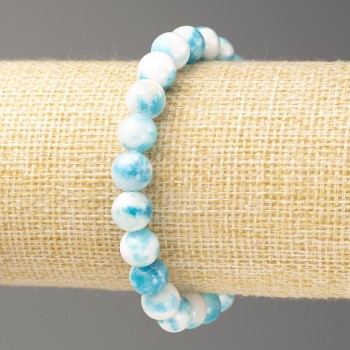 Bracelet Blue-White Ocean Jade (artificial acrylic), 8 mm diameter beads, length 18 cm, smooth beads on elastic