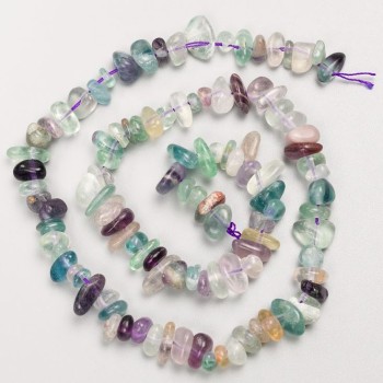 Beads on a string of natural fluorite, tumbled, 8x4 mm, 40 cm long