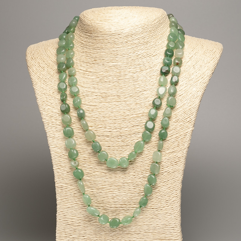 Long nephrite necklace, faceted beads, diameter 5×8–10 mm, length 110 cm