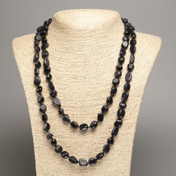 Long blue aventurine necklace 'Blue Sand' (synthetic) galvanization, diameter 5x8-10mm+-, length 110 cm+