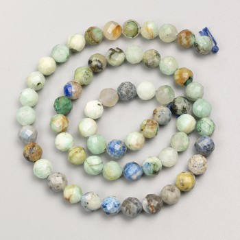 Chrysocolla and Azurite natural stone beads, 6mm faceted round beads on thread, length 38cm+