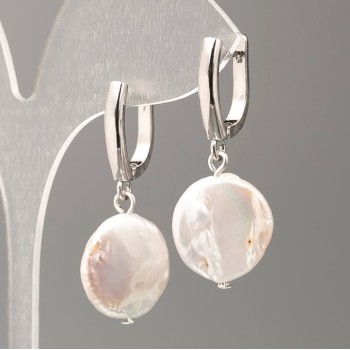 Baroque Pearl Earrings, diameters 16 and 4 mm, length 37 mm, with a petrol tint