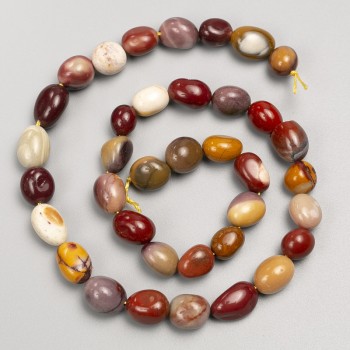 Beads - Mookaite Jasper, Beaded on Thread, diameter 10x12 mm, length 40 cm