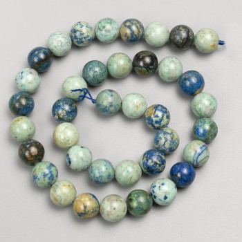 Chrysocolla and Lazurite natural stone beads, smooth round beads on thread, diameter 10 mm ±, length 38 cm ±