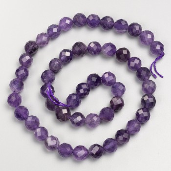 Amethyst natural stone beads, faceted round beads on a thread, diameter 8 mm ±, length 38 cm ±