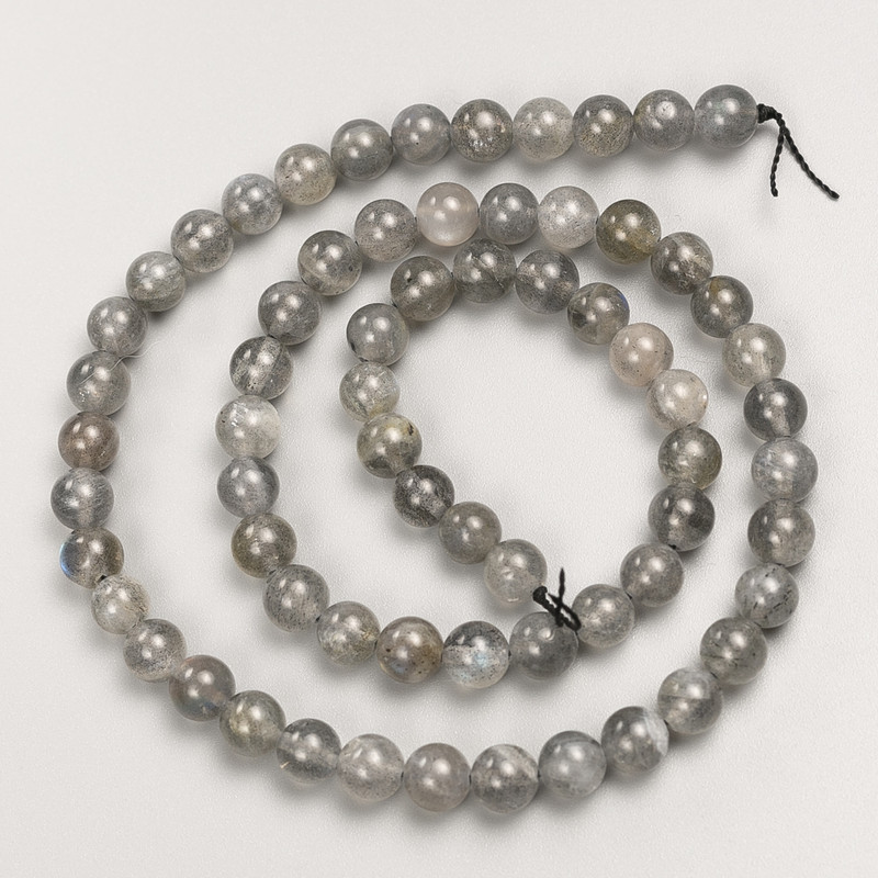 Labradorite beads, smooth round 6 mm diameter on thread, 40 cm long