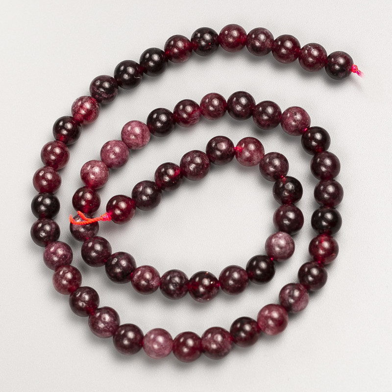 Rubellite Tourmaline Beads, Smooth Round Bead on Thread, Diameter 6.5 mm, Length 39 cm