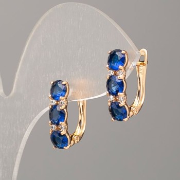Xuping Earrings with 18K Gold Plating, White Rhinestones and Blue Crystals, Diameter 17x5 mm+