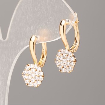 Earrings Xuping 18K Gold Plating with White Crystals, diameter 22.5×10.5 mm