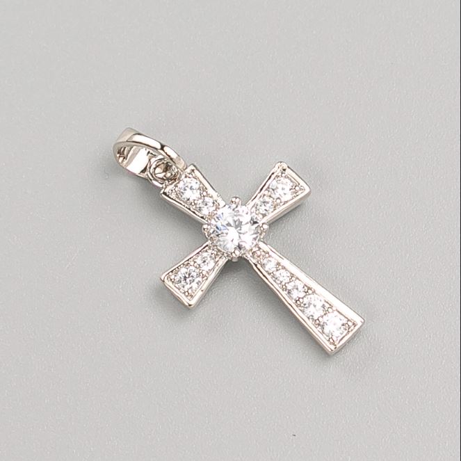 Cross Pendant Xuping Rhodium with White Stones 22x14 mm+