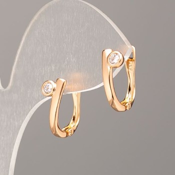 Xuping Earrings 18K Gold-Plated with White Stone, Diameter 14 x 2.5 mm