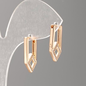 Сережки Xuping Позолота 18К з білими стразами ромб, діаметр 20х2мм+