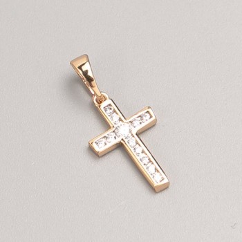 Xuping Pendant Cross 8K Gold Plating with White Stones, diameter 17.5 × 10.5 mm+