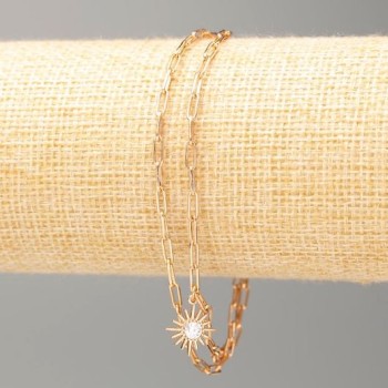 Браслет Xuping Позолота 18К, довжина 18-21см, товщина 2мм+- з сонцем та білим камінням