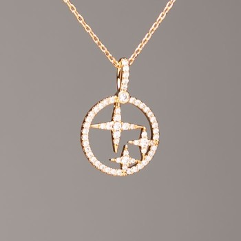 Xuping Gold-plated Chain with 'Stars' Pendant, diameter 14.5 mm ± (white crystals), length 38-43 cm ±, thickness 1 mm ±