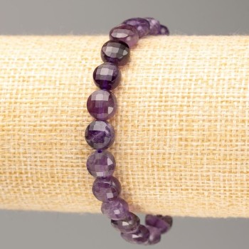 Bracelet with natural amethyst, faceted coin beads, diameter 8x5 mm, length 18 cm, on elastic