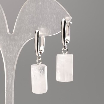 Earrings with natural stone Rock Crystal, faceted cylinder, diameter 16x10 mm+