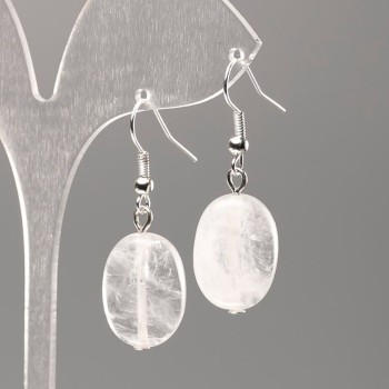 Earrings with natural rock crystal oval, 18x13 mm diameter