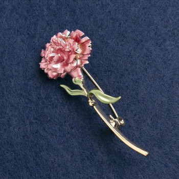 Carnation Flower Pink Enamel Brooch, Gold-Tone Metal 59×24mm