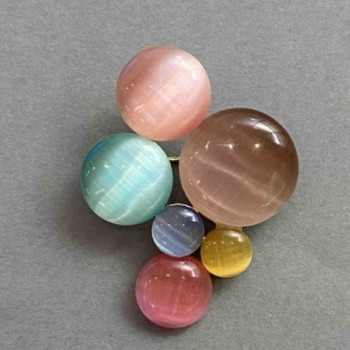 Accent Brooch, Cat's Eye Stone, Multicolored, Silver Metal 45×35mm