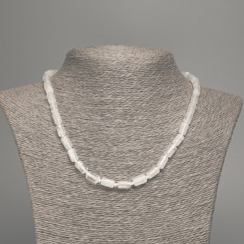 Rock crystal necklace, natural stone, smooth cylindrical beads, 10x6 mm diameter, 48 cm length