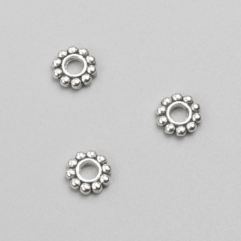 Flower Bead-Insertion, diameter 6×1.5 mm ± packaging 20 g, 84 pcs ±, metal color 'silver'