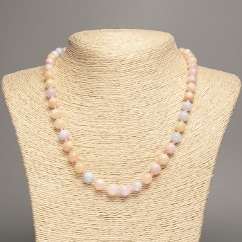 Necklace 'Morganite' with smooth beads, 8 mm diameter, length about 50 cm, made of white nephrite (synthetically dyed)