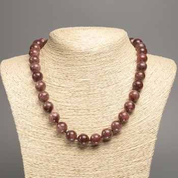 Necklace 'Jasper' with smooth beads, 12 mm diameter, 50 cm length, made of white nephrite (synthetic-dyed)