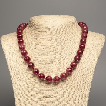 Necklace 'Carnelian' Smooth Beads, 12 mm, 50 cm long, White Nephrite (Synthetically Dyed)