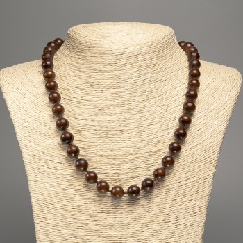 Necklace 'Tiger's Eye' smooth beads, 10 mm diameter, 50 cm length, made of white nephrite (synthetically dyed)