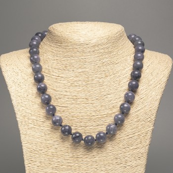 Necklace 'Charoite' Smooth Beads, 12 mm Diameter, 50 cm Length, made of white nephrite (synthetic dyed)