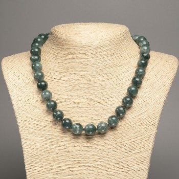 Necklace Blue Denim 'Apatite' smooth beads, 12 mm diameter (±), 50 cm length, made of white nephrite (synthetic-dyed)