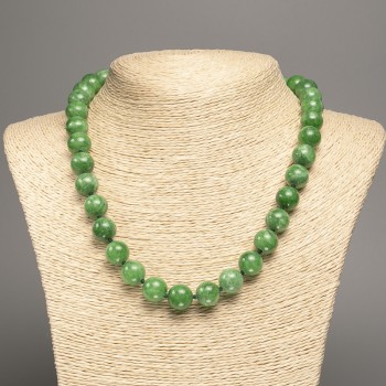 Necklace green Chrysoprase smooth round beads, 12 mm diameter, approx. 50 cm length, made of white nephrite (synthetically dyed)