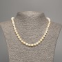Necklace with smooth 6 mm beads, yellow and white 'Selenite', length about 50 cm ±, made of white nephrite (synthetically dyed)