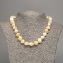 Necklace yellow and white 'Selenite' smooth beads, 12 mm diameter, approx. 50 cm long, made from white nephrite stone (synthetic-dyed)