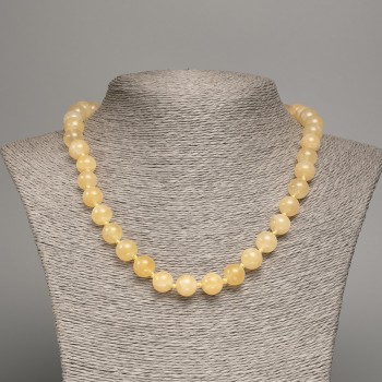 Necklace Pale Yellow 'Celestite' Smooth Beads, 8 mm Diameter, 50 cm Length, Made from White Nephrite (synthetic-dyed)