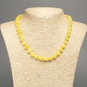 Lemon-yellow 'Citrine' Necklace with smooth beads, 8 mm diameter, about 50 cm long, made of white nephrite (synthetically dyed)