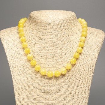 Lemon-yellow Citrine Necklace with smooth beads, 10 mm diameter, approximately 50 cm long, made of white nephrite (synthetic dyed)