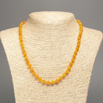 Necklace orange-yellow 'Amber' with smooth beads, 6 mm diameter, approx. 50 cm long, made of white nephrite (synthetically dyed)