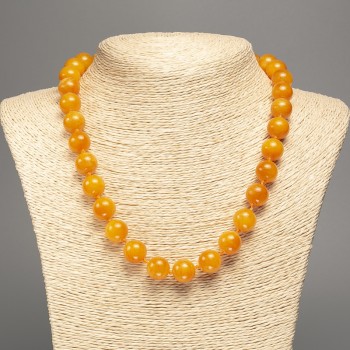 Necklace 'Amber' with smooth beads, 12 mm diameter, 50 cm long, made of white nephrite (synthetically dyed)