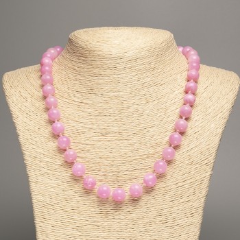 Necklace 'Pink Quartz' Smooth Beads, 10 mm diameter, 50 cm length, made of synthetic dyed white nephrite