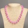 Necklace 'Rose Quartz' with smooth beads, 12 mm diameter, about 50 cm long, made of white nephrite (synthetic dyed)