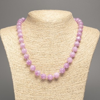Lilac 'Kunzite' Necklace with smooth beads, 10 mm diameter, approx. 50 cm length, made of synthetic dyed white nephrite