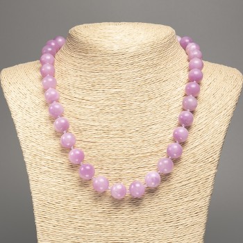 Purple Kunzite Necklace with Smooth Round Beads, 12 mm Diameter, approx. 50 cm Length, Made from White Jade (Synthetic Dyed)