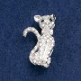 Kitty Brooch with White and Pink Crystals, Silver Metal 37×21 mm