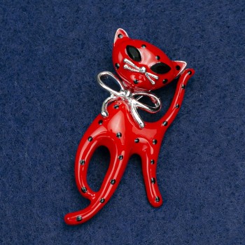 Kitty Brooch Red-Black with Acrylic