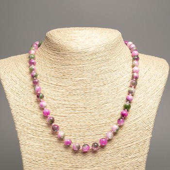 Necklace 'Colors of Summer' white-green-raspberry smooth beads, 8mm diameter, approx. 50 cm long, made of white nephrite (synthetic dyed)
