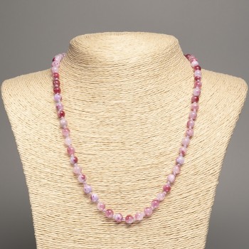 Necklace 'Colors of Summer' with white, lilac, and rust smooth beads, 6 mm diameter, 50 cm long ±, made of white jade (synthetic dyed)
