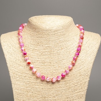 Necklace 'Colors of Summer' with smooth beads in white, yellow, and magenta, 8 mm in diameter, approximately 50 cm long, made from white nephrite (synthetically dyed)