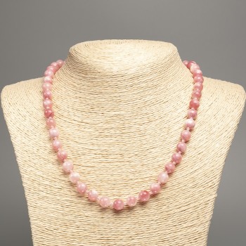 Necklace 'Colors of Summer' white-pink smooth beads, 8 mm diameter, 50 cm length, made of white nephrite (synthetically dyed)
